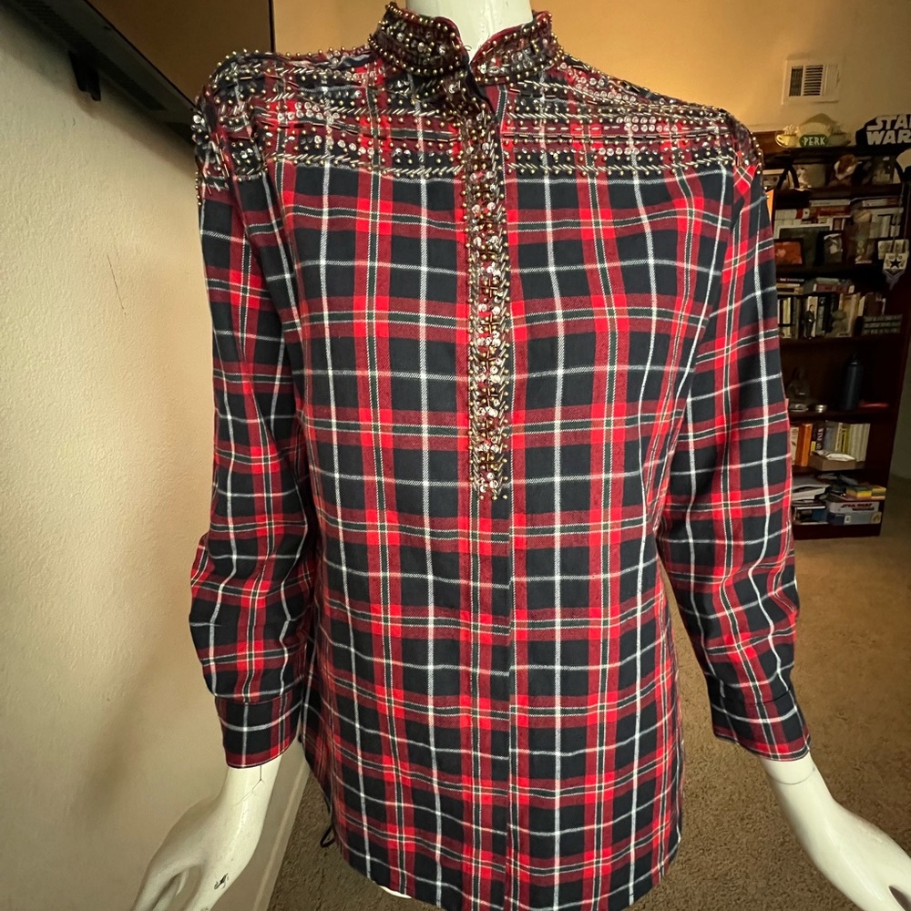 STORETS Flannel Red Embellish shirt- BEAUTIFUL!